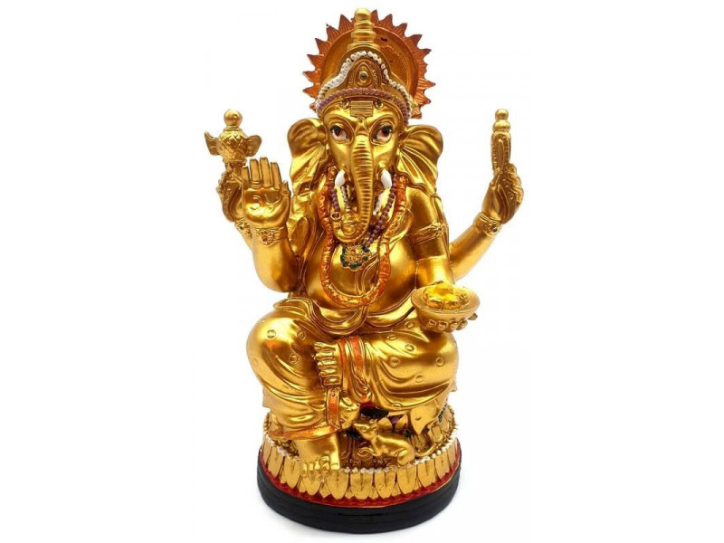 Statue Résine Ganesh Doré sur Socle pas cher - Paiement Sécurisé