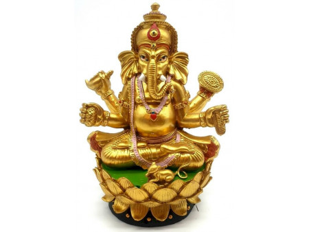 Statue Résine Ganesh Doré sur Socle pas cher - Paiement Sécurisé
