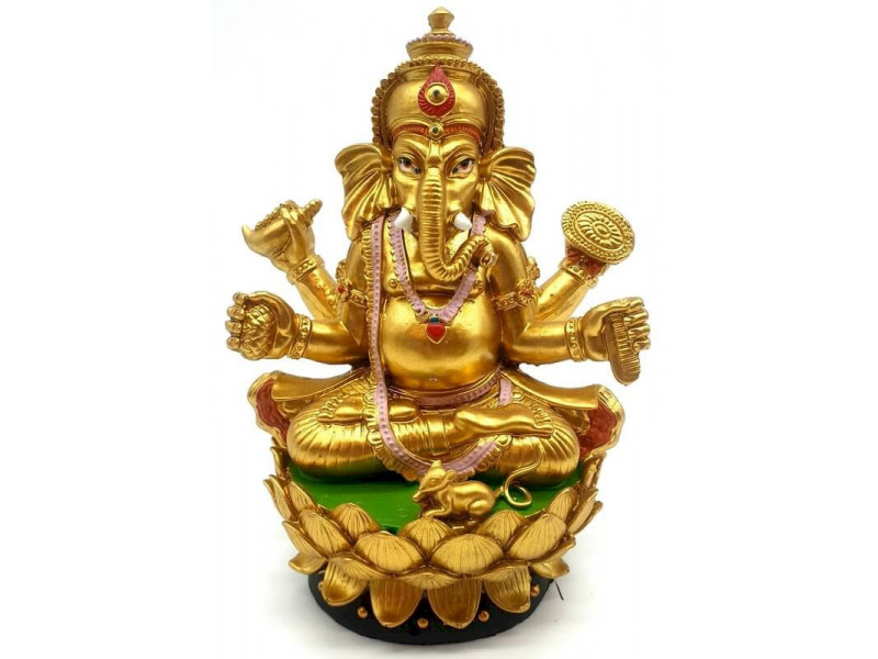 Statue Résine Ganesh Doré sur Socle pas cher - Paiement Sécurisé