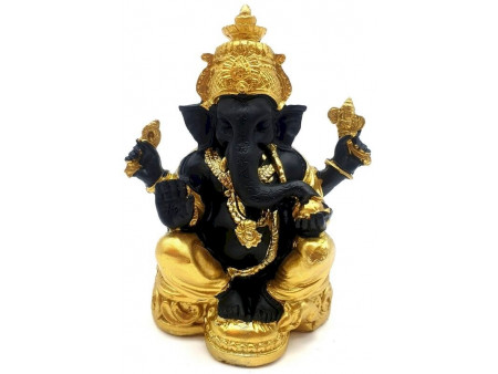 Statue Résine Ganesh Noir/Or pas cher - Paiement Sécurisé
