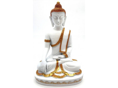 Statue Résine Bouddha Méditation Blanc/Or pas cher - Paiement Sécurisé