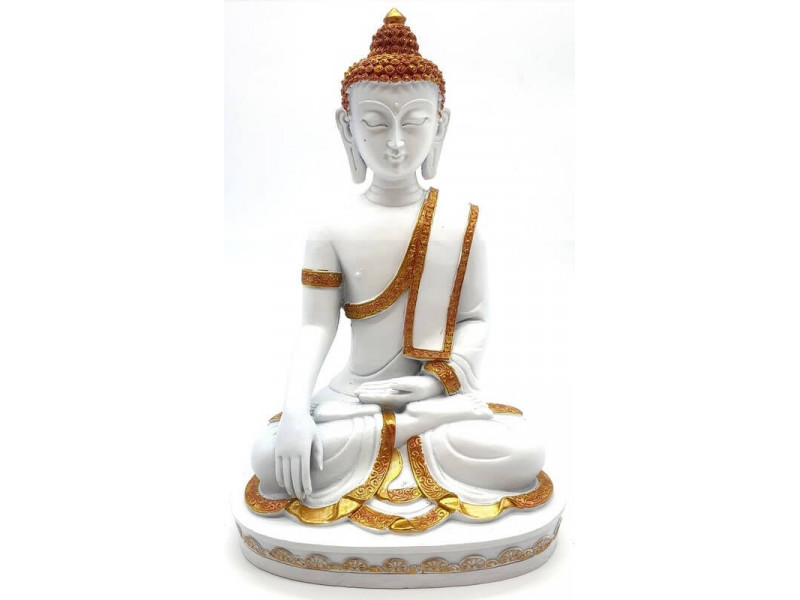 Statue Résine Bouddha Méditation Blanc/Or pas cher - Paiement Sécurisé