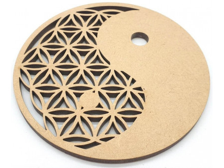 Plaque Bois Fleur de Vie Ying Yang pas cher - Lithothérapie