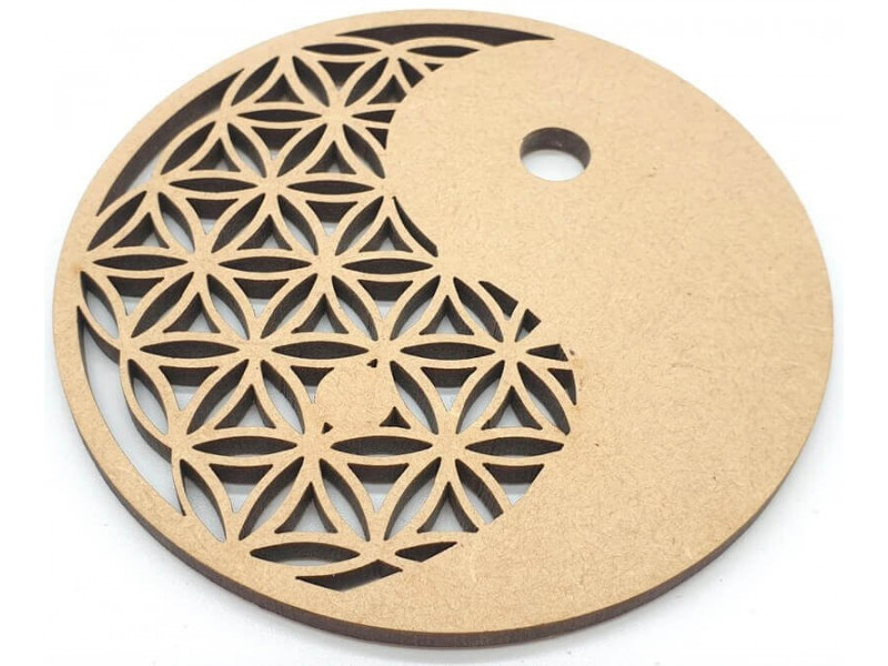 Plaque Bois Fleur de Vie Ying Yang pas cher - Lithothérapie