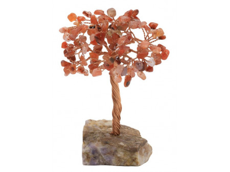 Arbre du bonheur cornaline sur druse d’améthyste – décoration en pierres naturelles et énergie positive