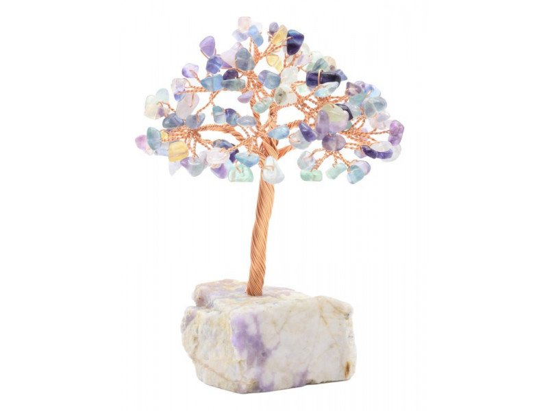 Arbre de Bonheur en fluorite sur druse d’améthyste, décoration en pierres naturelles pour équilibre énergétique