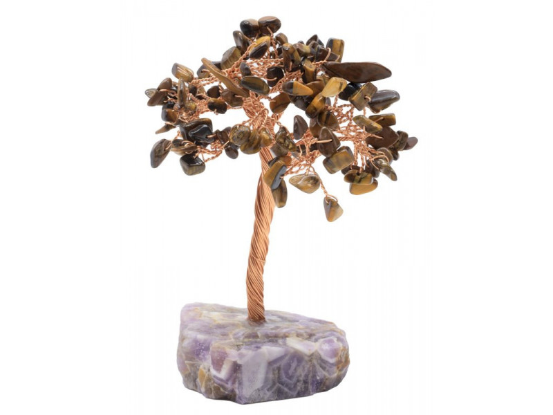 Arbre du Bonheur œil de tigre sur druse d’améthyste, décoration en pierres naturelles pour protection, confiance