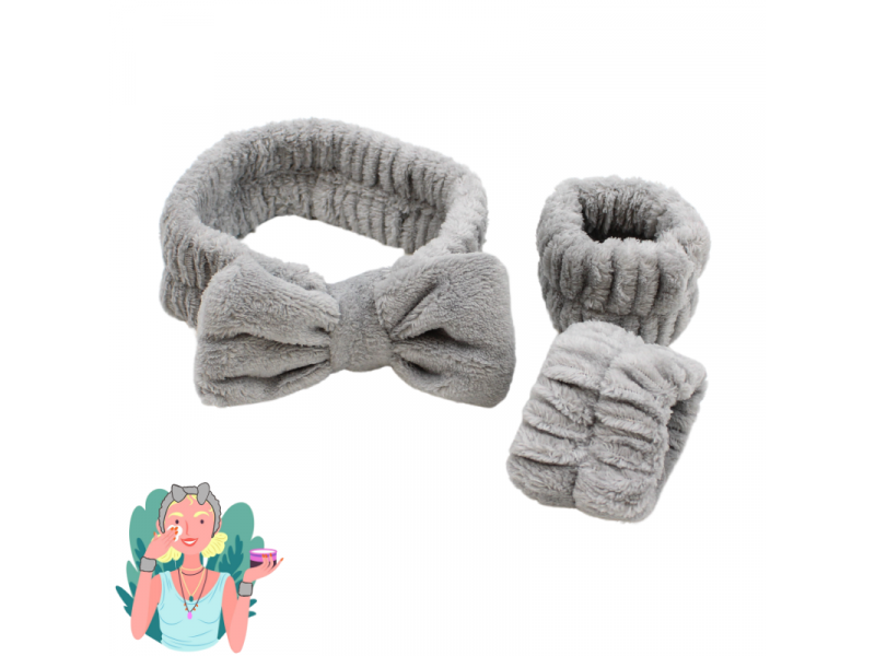 Set bandeau de démaquillage avec bracelets de poignets gris Pas Cher | Livraison Rapide