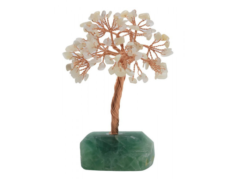 Arbre cristal de roche sur druse de fluorite, décoration en pierres naturelles pour clarté mentale, énergie positive et harmonie