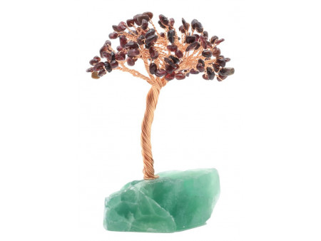 Arbre grenat sur druse de fluorite, décoration en pierres naturelles pour vitalité, courage et harmonie énergétique