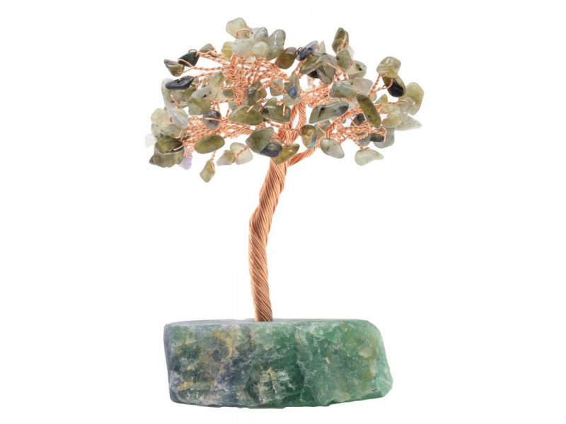 Arbre du Bonheur labradorite sur druse de fluorite, décoration en pierres naturelles pour protection