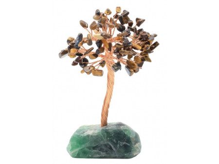 Arbre du bonheur œil de tigre sur druse de fluorite, décoration en pierres naturelles pour protection, confiance e