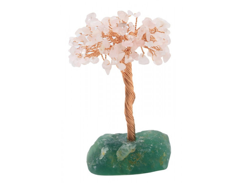 Arbre quartz rose sur druse de fluorite, décoration en pierres naturelles pour amour, douceur et harmonie émotionnelle