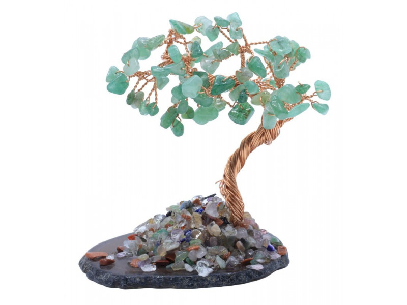 Arbre du Bonheur en Aventurine sur Tranche d’Agate – Décoration naturelle et énergétique