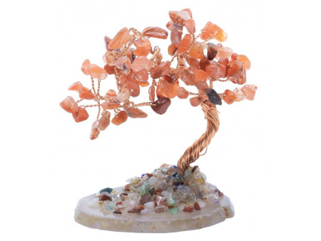 Arbre du Bonheur en Cornaline sur Tranche d’Agate – Décoration naturelle, énergie et vitalité