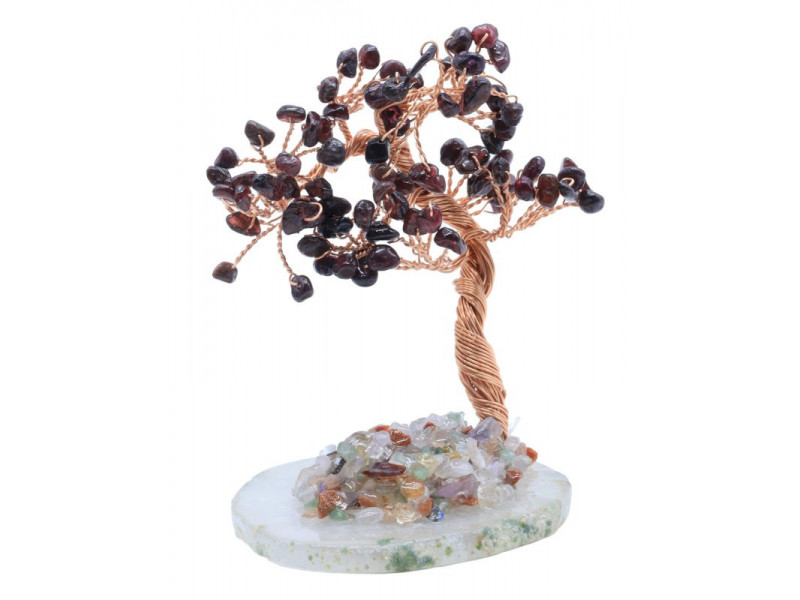 Arbre du Bonheur en Grenat sur Tranche d’Agate – Pierre naturelle pour énergie, passion et ancrage