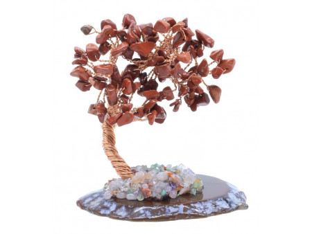 Arbre du Bonheur en Jaspe sur Tranche d’Agate – Pierre naturelle pour force, ancrage et harmonie
