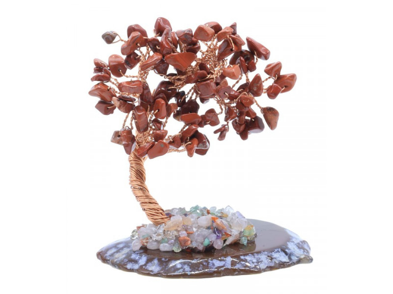 Arbre du Bonheur en Jaspe sur Tranche d’Agate – Pierre naturelle pour force, ancrage et harmonie