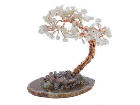 Arbre du Bonheur en Malachite sur Tranche d’Agate – Pierre naturelle protectrice pour harmonie et énergie