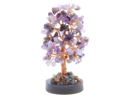 Arbre du Bonheur en Améthyste sur cercle d’Agate – décoration zen en pierres naturelles