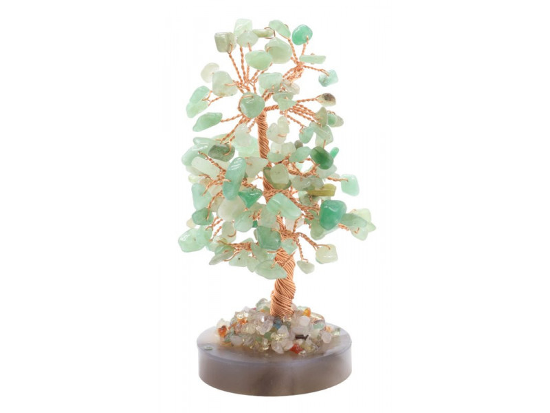 Arbre du Bonheur en Aventurine sur cercle d’Agate – décoration en pierres naturelles