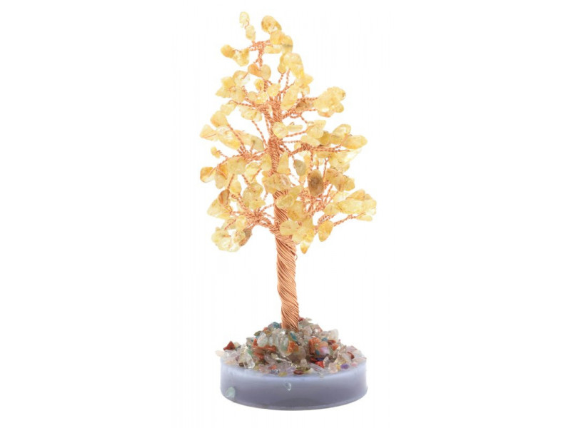 Arbre du Bonheur en Citrine sur cercle d’Agate – décoration zen en pierres naturelles