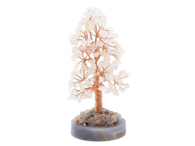 Arbre du Bonheur en Cristal de Roche sur cercle d’Agate – décoration en pierres naturelles