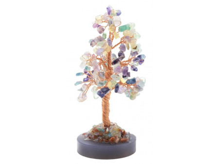 Arbre du Bonheur en Fluorite sur cercle d’Agate – décoration zen en pierres naturelles