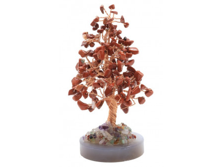 Arbre du Bonheur en Jaspe sur cercle d’Agate – décoration zen en pierres naturelles