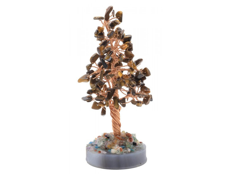 Arbre du Bonheur en Œil de Tigre sur cercle d’Agate – décoration zen en pierres naturelles