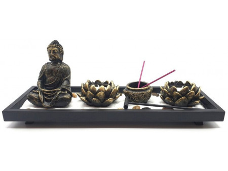 Jardin Zen Bouddha & Bougeoirs Lotus 36cm pas cher