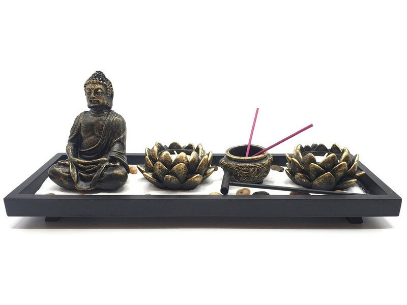 Jardin Zen Bouddha & Bougeoirs Lotus 36cm pas cher