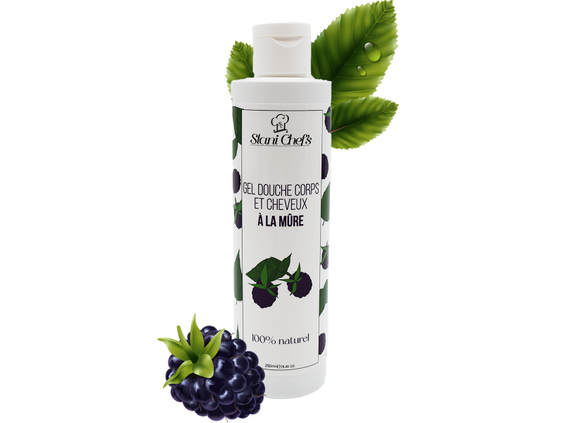 2 en 1 Gel douche corps et shampoing à la mûre - 250ml 100% naturel Pas Cher