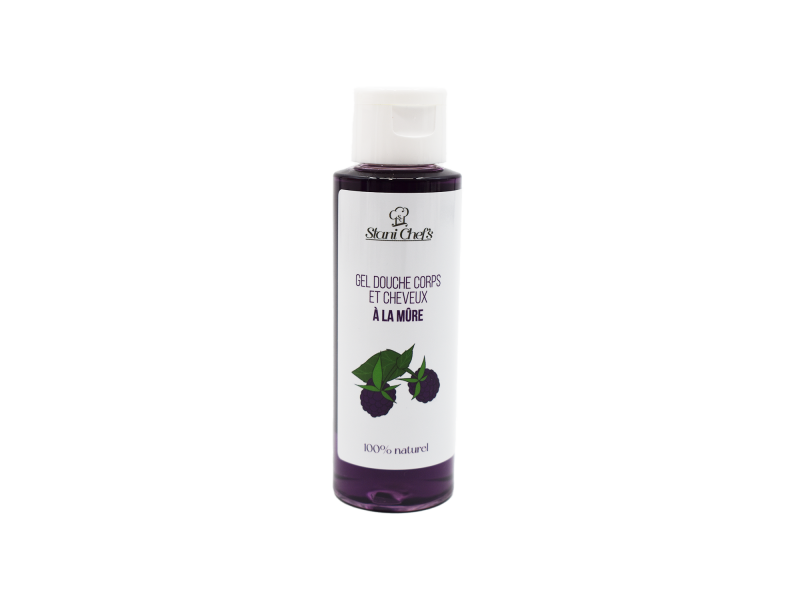 2 en 1Gel douche corps et shampoing à la mûre - 100ml 100% naturel - Format voyage Pas Cher