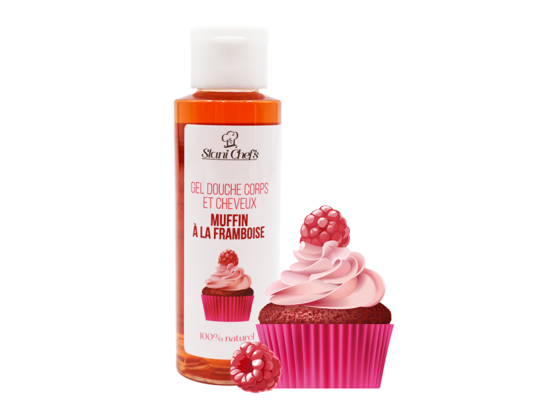 2 en 1 Gel douche corps et shampoing - Muffin à la framboise - 100ml 100% naturel - Format voyage Pas Cher