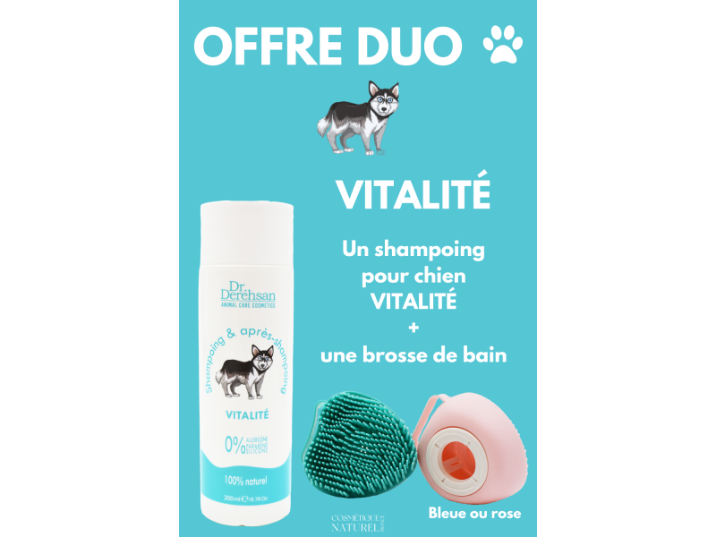 Shampoing pour chien 200ml + brosse de bain - VITALITÉ Pas Cher