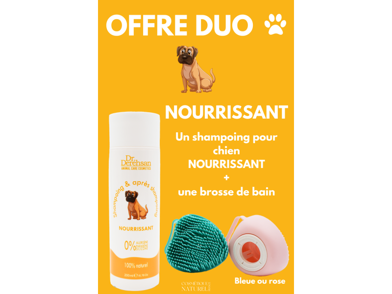 Shampoing pour chien 200ml + brosse de bain - NOURRISSANT Pas Cher