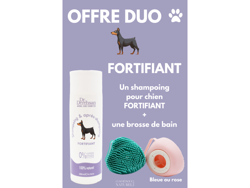 Shampoing pour chien 200ml + brosse de bain - FORTIFIANT Pas Cher