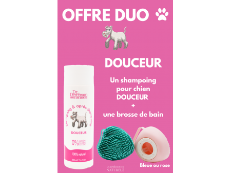 Shampoing pour chien 200ml + brosse de bain - Douceur Pas Cher