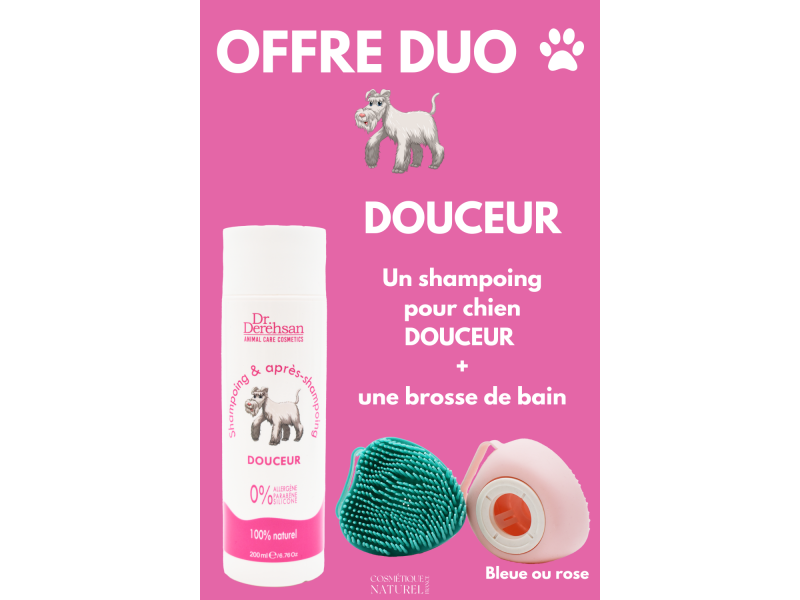 Shampoing pour chien 200ml + brosse de bain - Douceur Pas Cher