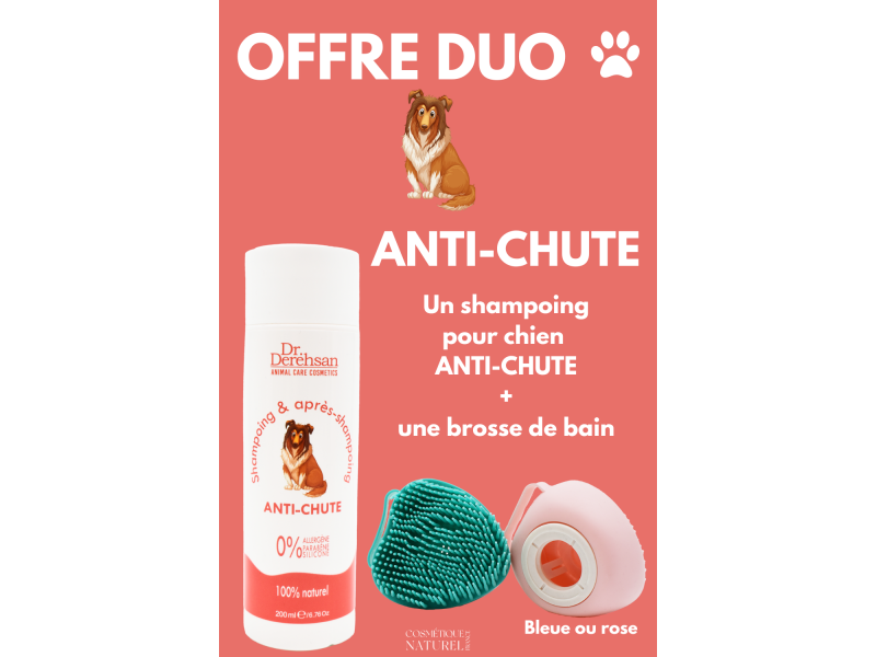 Shampoing pour chien 200ml + brosse de bain - ANTI-CHUTE Pas Cher