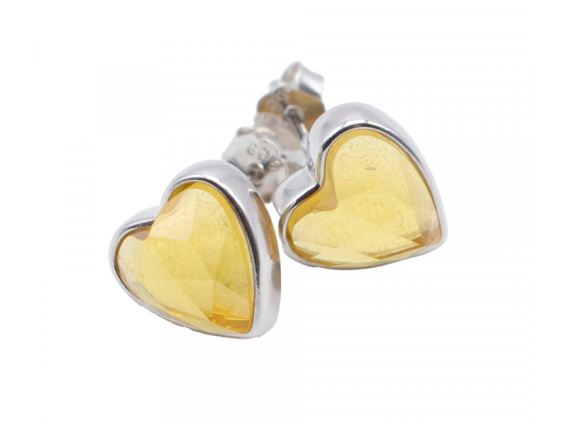 Boucles d'oreilles Argent 925 Citrine Cœur Pas Cher
