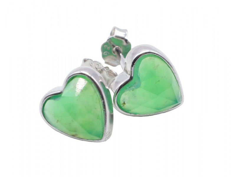 Boucles d'oreilles Argent 925 Jade Verte Coeur Pas Cher