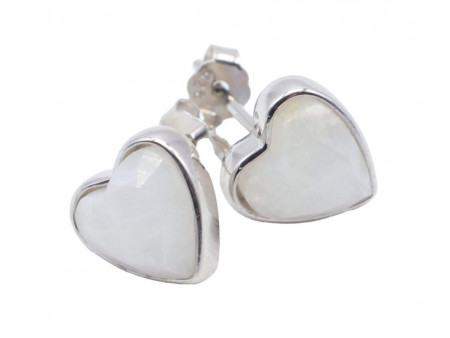Boucles d'oreilles Argent 925 Pierre de Lune Cœur Pas Cher