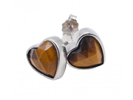 Boucles d'oreilles Argent 925 Œil de Tigre Cœur Pas Cher