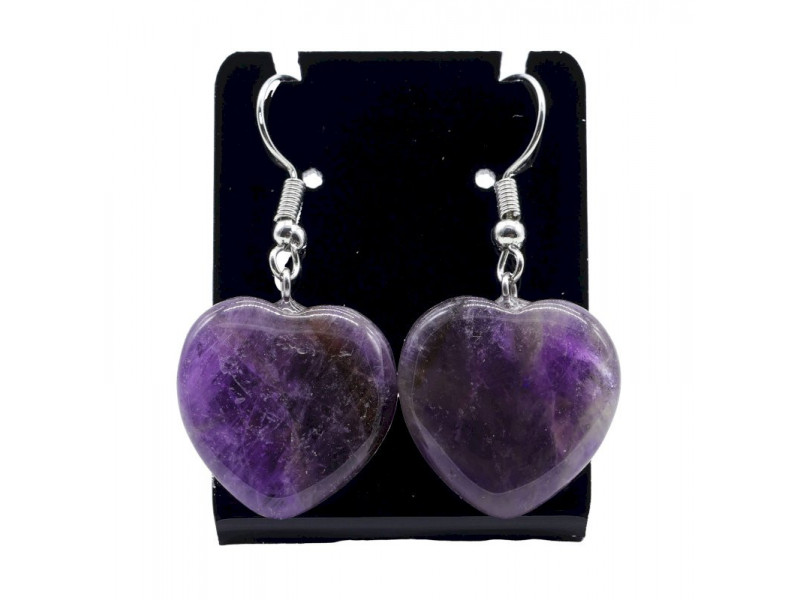 Boucles d'oreilles Cœur Améthyste 4cm Pas Cher