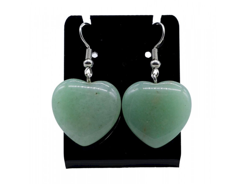 Boucles d'oreilles Cœur Aventurine 4cm Pas Cher