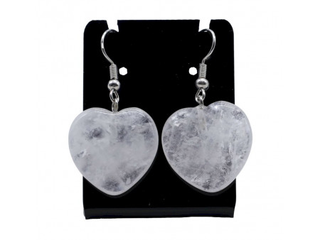 Boucles d'oreilles Cœur Cristal de Roche 4cm Pas Cher