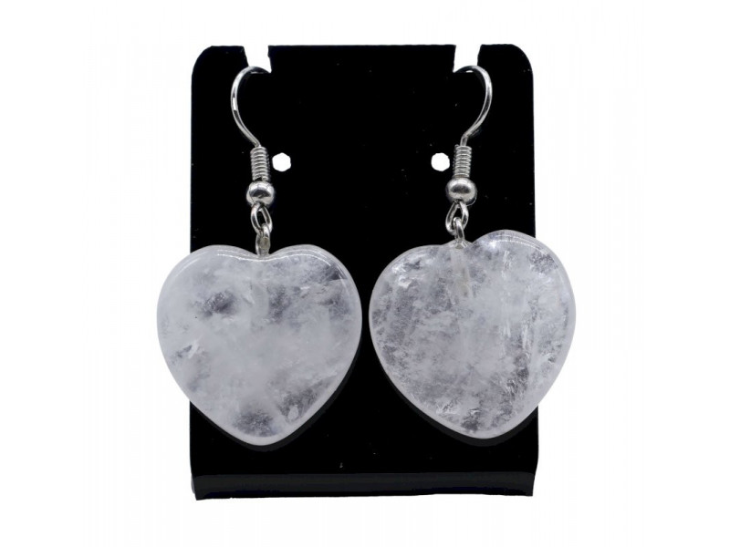 Boucles d'oreilles Cœur Cristal de Roche 4cm Pas Cher