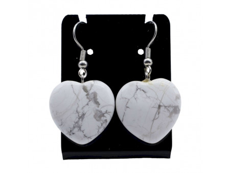 Boucles d'oreilles Cœur Howlite 4cm Pas Cher